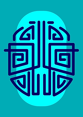 Cyber-Tribal Totem: Geometric Azure Shield