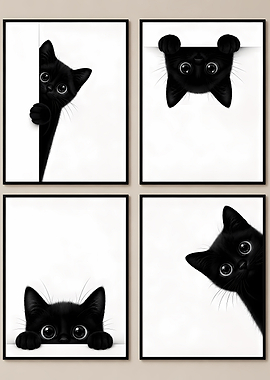 Four Cute Black Kittens Peeking