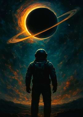 Astronaut facing a black hole