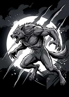 Aggressive Wolfman Noir Style Wall Art