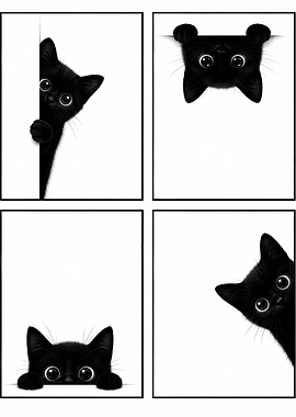Four Cute Black Kittens Peeking