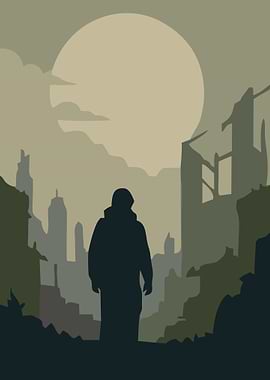Post-apocalyptic wanderer in ruins