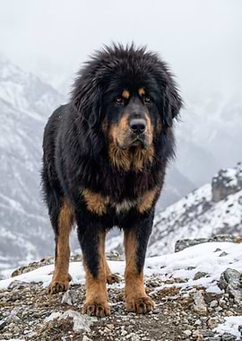 Tibetan Mastiff in Snowy Mountains