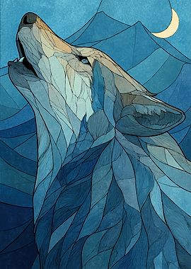 Stylized Wolf Howling at Moon