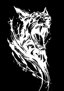 Aggressive White Wolf Illustration