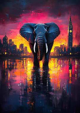 Elephant in a Cityscape