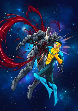 Invincible fights a robot in space