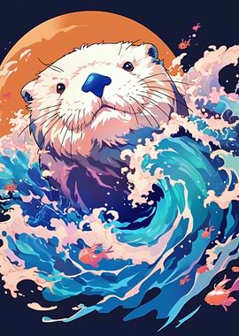 Cute Otter in Ocean Waves