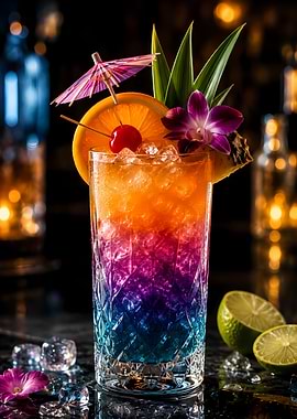 Vibrant Tropical Cocktail with Garnishes