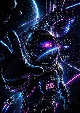 Astronaut Reaching Out in Deep Space