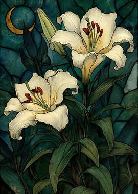White Lilies with Crescent Moon