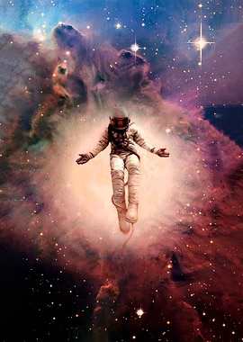 Astronaut floating in nebula
