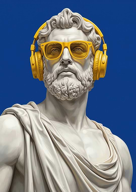 Statue with Headphones and Sunglasses