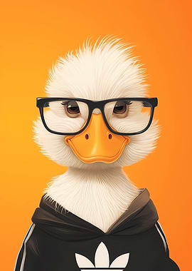 Geeky Duck Wearing Glasses and Hoodie