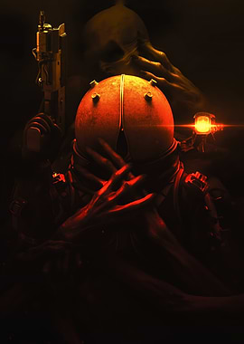 Sci-fi horror scene with alien and soldier