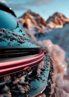 Futuristic Car in Snowy Mountains