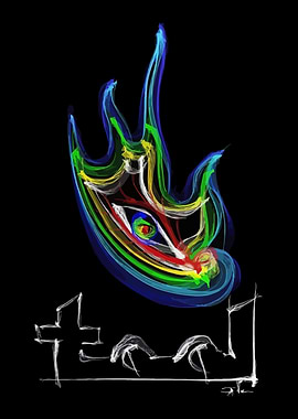 Abstract Eye with Colorful Flames and Text