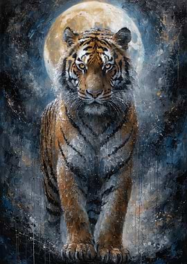 Tiger in front of the moon