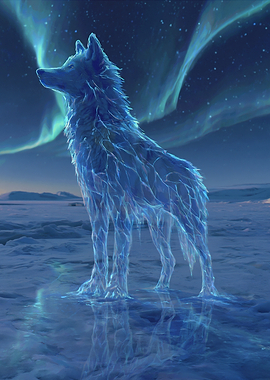 Spirit Wolf Under Aurora Borealis