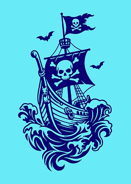 Pirate Ship with Jolly Roger