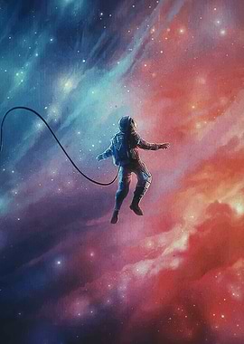 Astronaut floating in colorful nebula