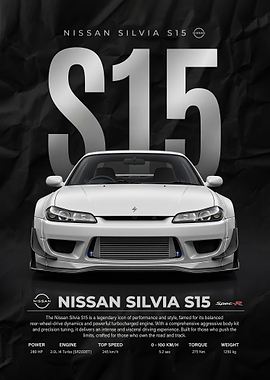 striking white Nissan Silvia S15 Spec-R Poster