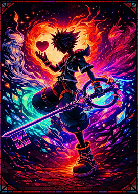 Sora Holding a Heart with Keyblade