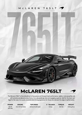 sleek black McLaren 765LT Supercar poster