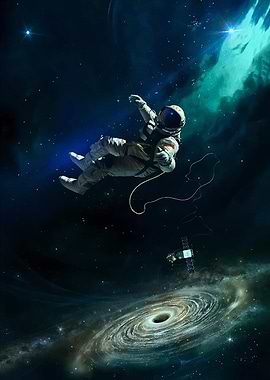 Astronaut floating near black hole