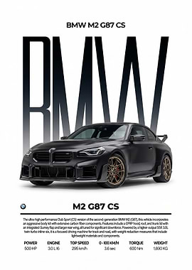 sleek black BMW M2 G87 CS Car Poster