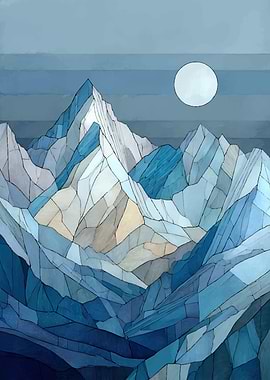 Geometric Mountain Landscape with Moon