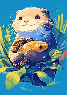 Cute Otter Holding a Fish