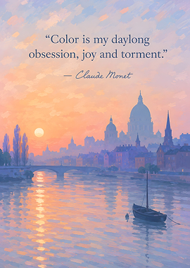 Monet Quote on Cityscape Sunset