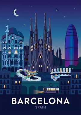 Barcelona Cityscape at Night