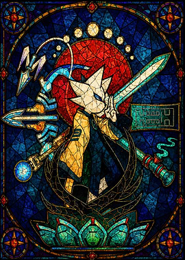 Stained Glass Warrior with Weapons