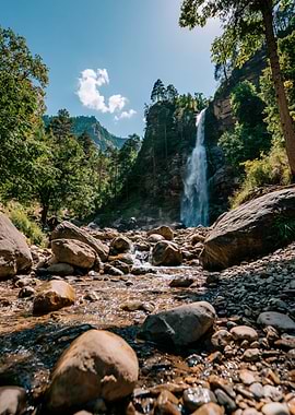 Majestic Waterfall in a Rocky Mountain Forest