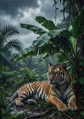 Tiger in the rain