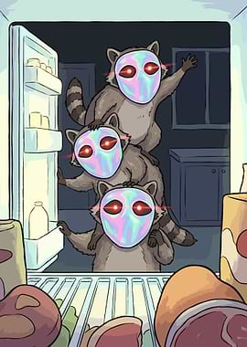Raccoons in a refrigerator