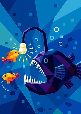 Anglerfish hunting small fish
