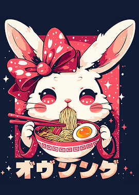 Cute Bunny Eating Ramen