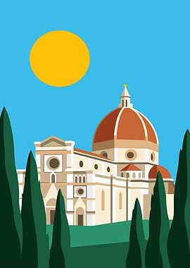 Florence Cathedral with Cypress Trees