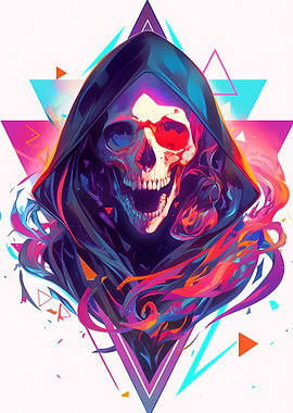 Grim Reaper Skull with Geometric Background