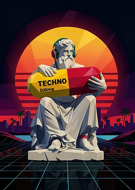 DJ Statue with Techno Pill and Headphones