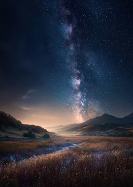 Milky Way Over Mountain Valley