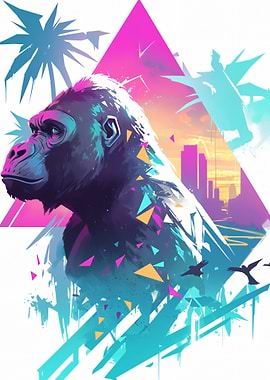 Gorilla in a Neon Cityscape