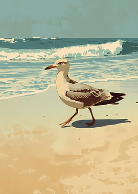 Seagull walking on a beach