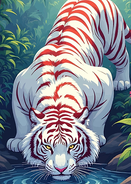 White Tiger Drinking Water