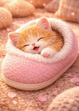 Cute Kitten Sleeping in a Slipper