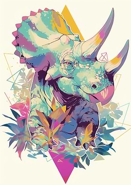 Colorful Triceratops with Flowers