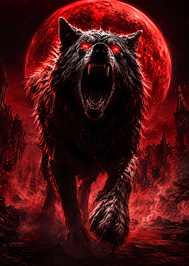 Fierce Wolf Under a Blood Moon